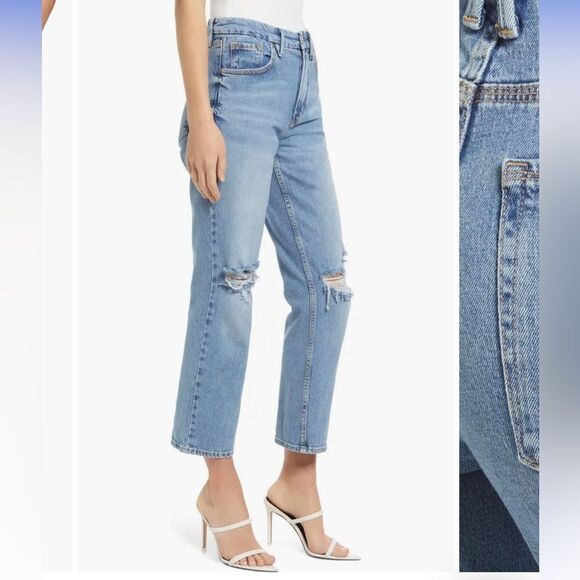 Good '90s Icon Distressed High Waist Crop Straight Leg Jeans Size 24 - Picture 12 of 12